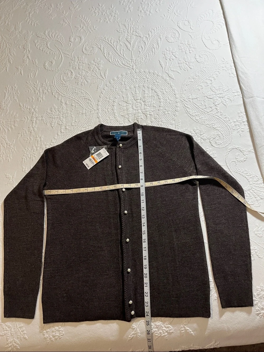 Karen Scott Dark Chocolate - Pearl Button-Up Cardigan. NWT